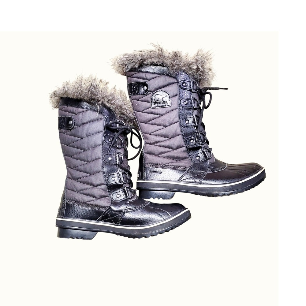 Sorel Tofino II Winter Boots Women 7 Black Charcoal Excellent Waterproof Fur
